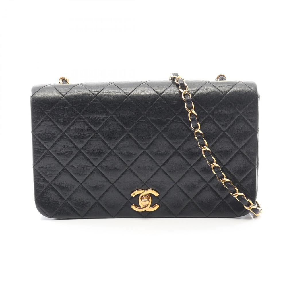 Chanel Matelasse Full Flap Shoulder Bag Lambskin Leather Black
